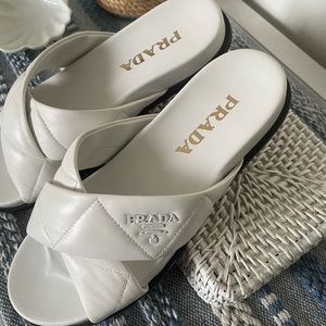 SOLD. Prada Sandals White Criss Cross